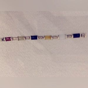 Vintage Sterling Silver Natural Jadeite Bracelet